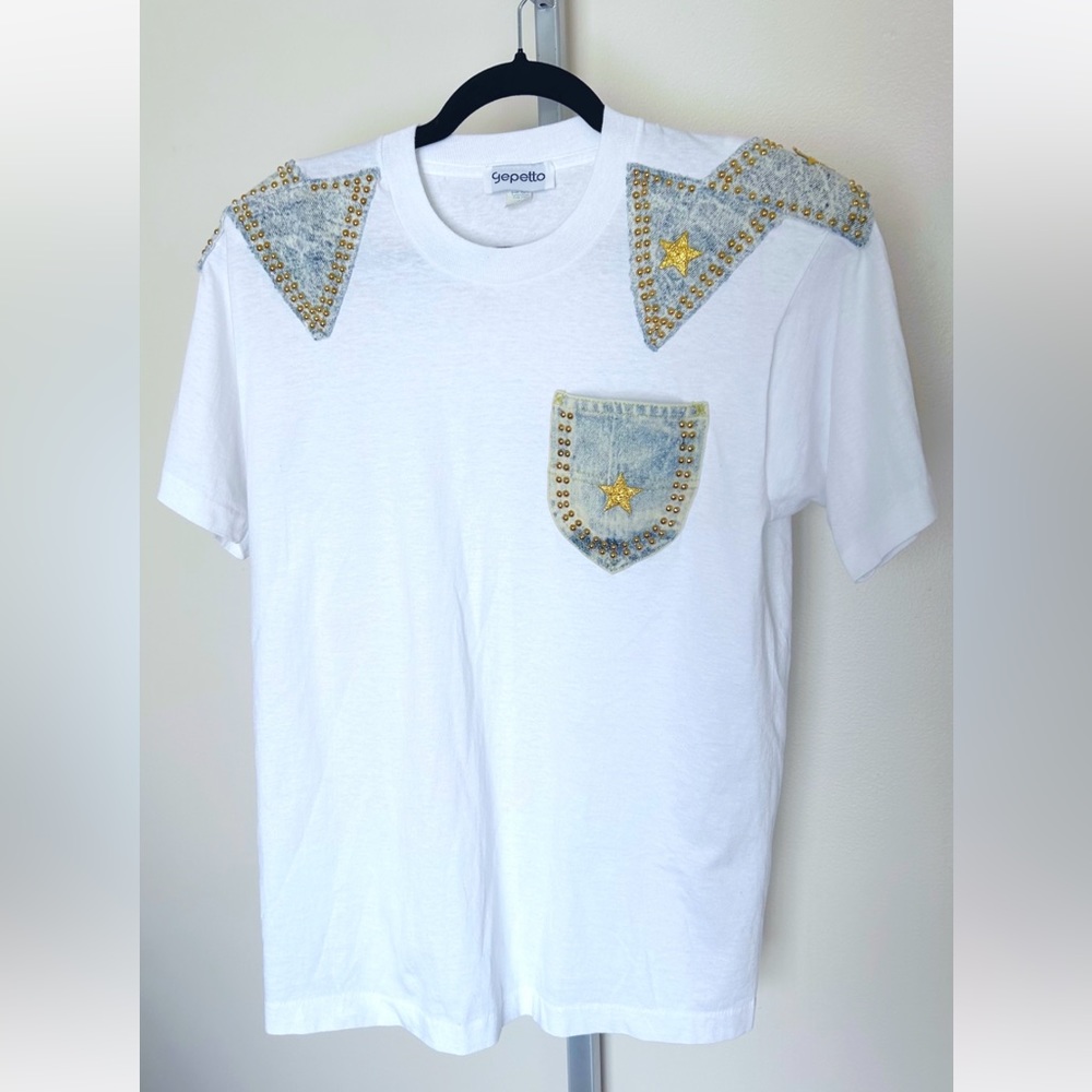 VINTAGE Gepetto cotton/polyester blend denim accent t-shirt-size medium